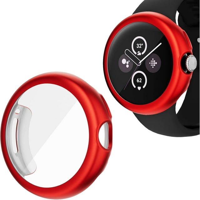KOMI Compatible avec Google Pixel Watch 2/Pixel Watch Étui Protecteur d'Écran Givré Mat en TPU Souple Étui de Protection Complète Film d'Écran HD Intégré Accessoires (Rouge, Pixel Watch1/2)