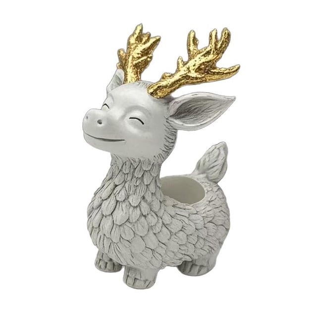 Maceta de resina con forma de , maceta de dibujos animados, artesanía, regalo, decoración, figura de ciervo, de ciervo para mesa de interior Reno blanco