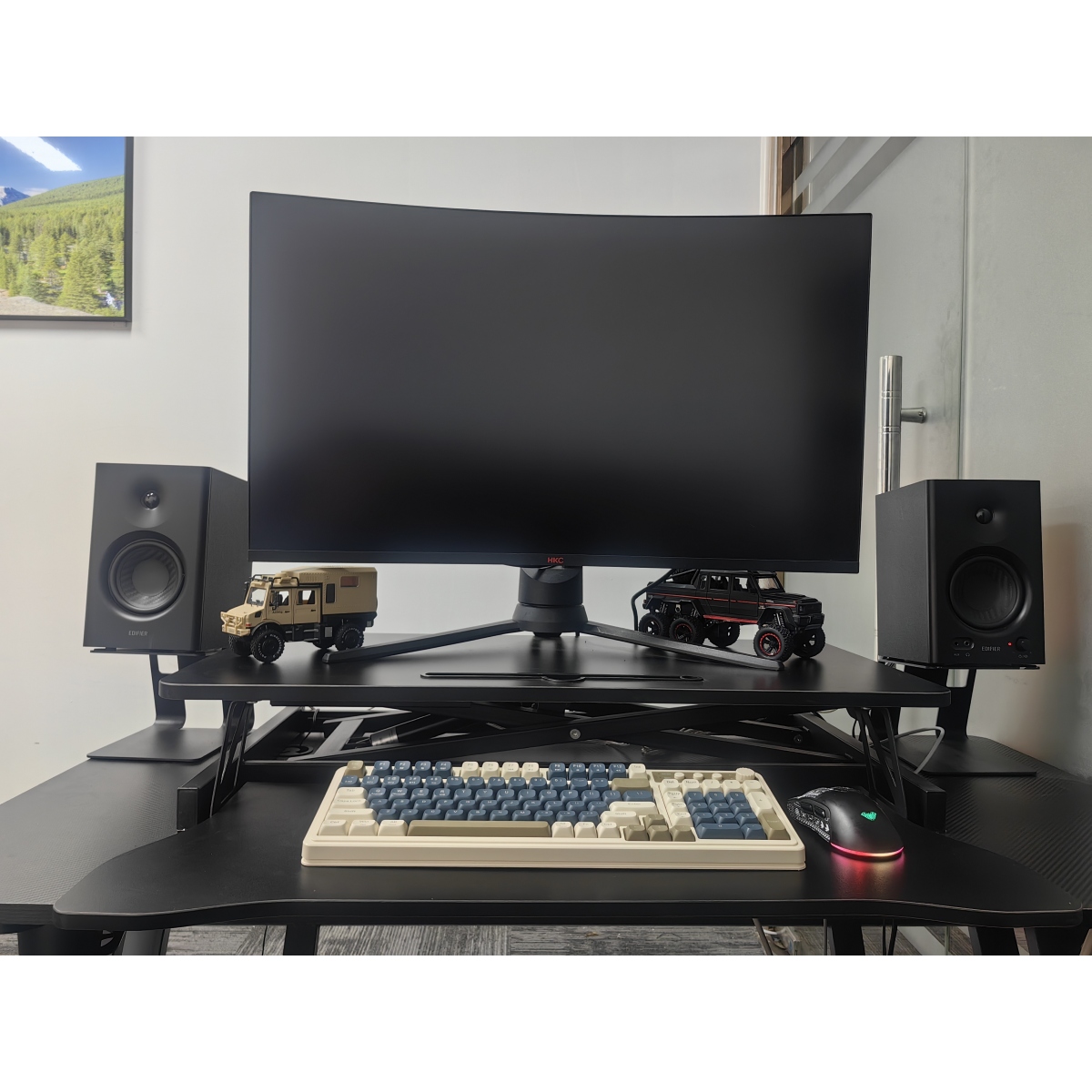 ZHICHUN 32 Inch Height Adjustable Sit to Stand Desk Riser, Dual Monitor Workstation with Wide Keyboard Tray, Ergonomic Standing Desk Converter (Black, MDF+Metal)