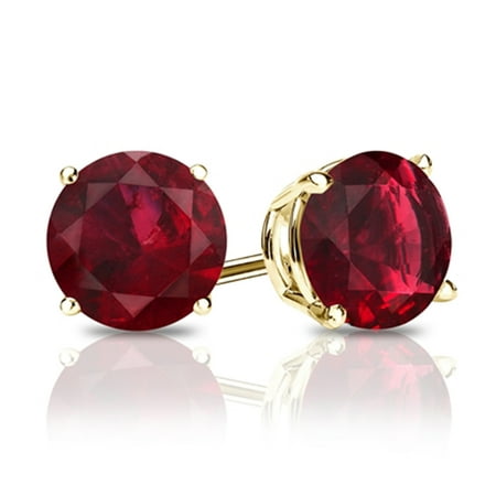 14k Yellow Gold Round 4 Carat Ruby Stud Earrings