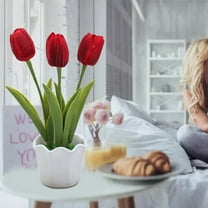 BNNG Artificial Three-Headed Tulips Simulation Flower Bonsai Creative Ornament Simulation Plant for Home Office Living Room Table Desk Plants Decor