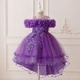 thumbnail image 4 of Rggeeun Toddler Dress For Girls Satin Girl Dress With Puffed Sleeves For Birthday Party Stylish Casual O-Neck Sundress, 4 of 9