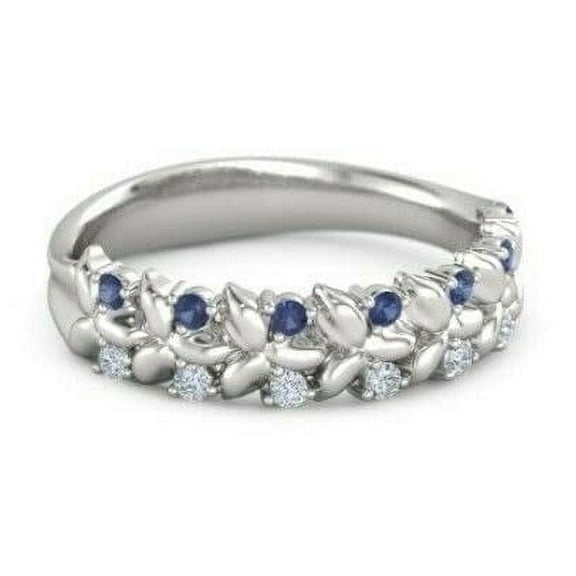 HeartsAndYou 2ct Round Cut Natural Blue Sapphire & Moissanite Vine Ring 14k SOLID White Gold