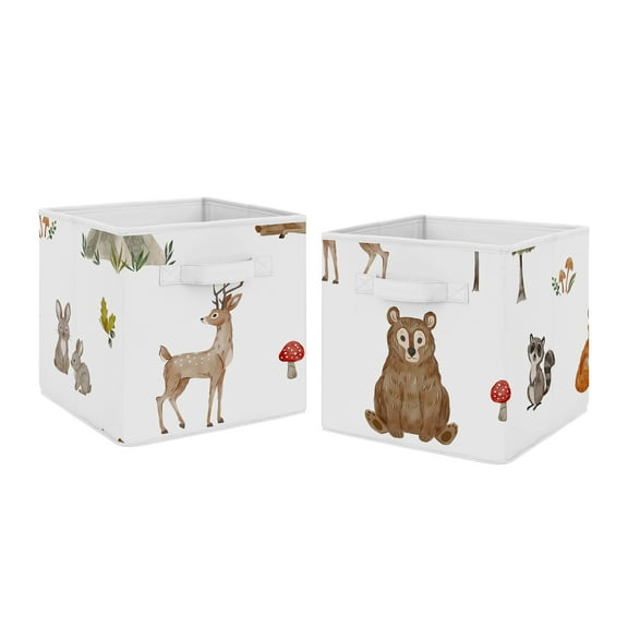 Watercolor Woodland Forest Animals Fabric Storage Bins (Set of 2) Boy Girl Gender Neutral Unisex by Sweet Jojo Designs