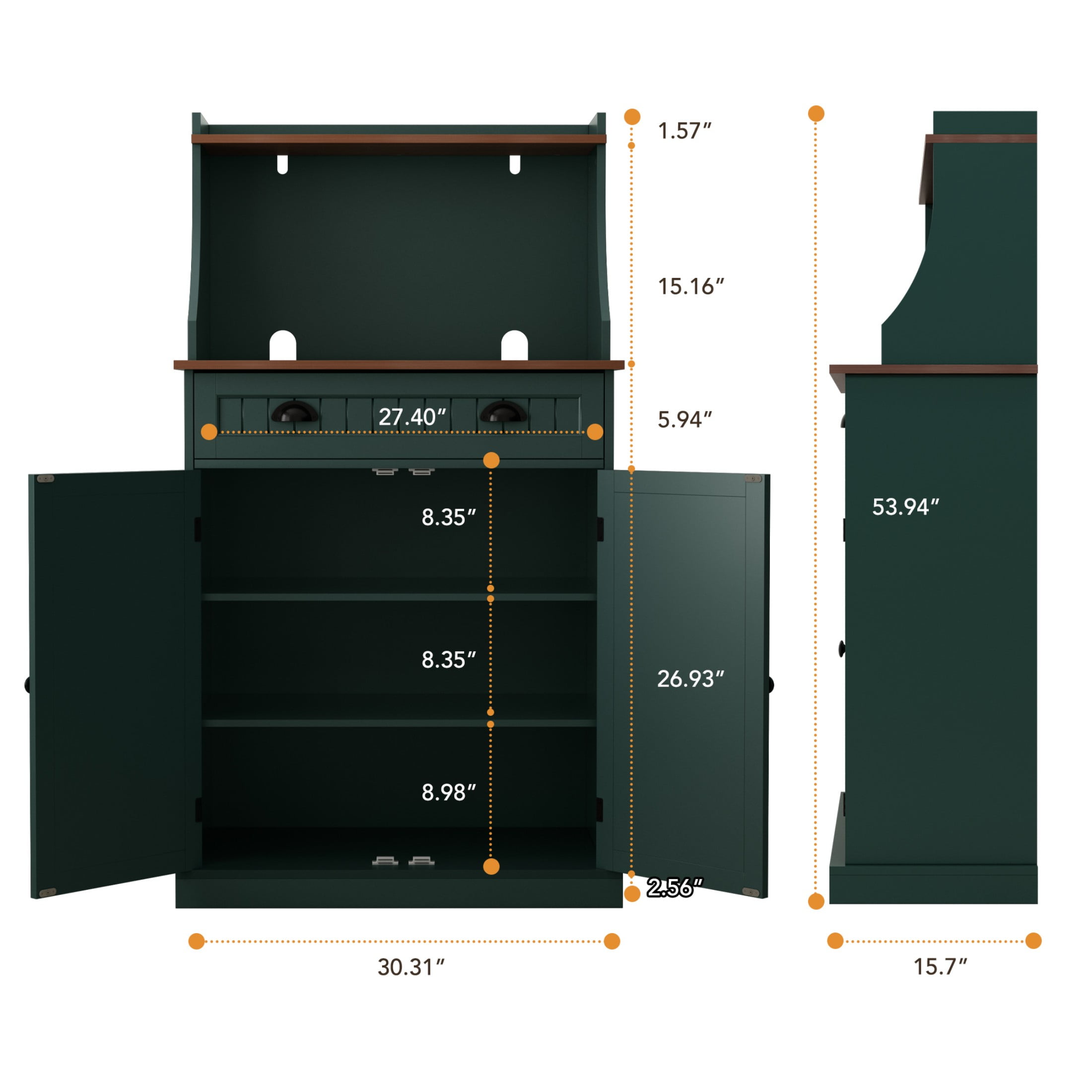 HLR Farmhouse Kitchen Pantry Cabinet with Microwave Stand, 54" Coffee Bar Storage Cabinet, Green