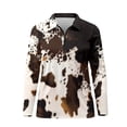 thumbnail image 2 of Uorisanigo Brown Cow Print Womens Long Sleeve Golf Shirt Size M Fashion Quarter Zip Quick Dry Athletic Polo Shirts for Tennis Hiking & Outdoor Sports, 2 of 7