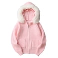 thumbnail image 7 of MKOSPLRT Cardigan Sweaters for Girl 7-15 Years Full Zip Faux Fur Hooded Oversized Knit Cardigans Solid Long Sleeve Jacket Coats with Pocket, 7 of 7