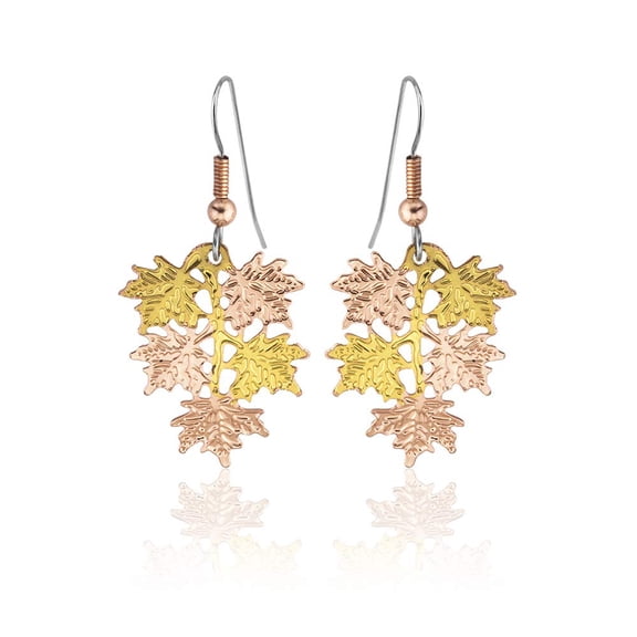 Artisan-crafted Maple Leaf Earrings for Women. Two Tone Copper Earrings Canadian Maple Earrings Autumn Earrings
