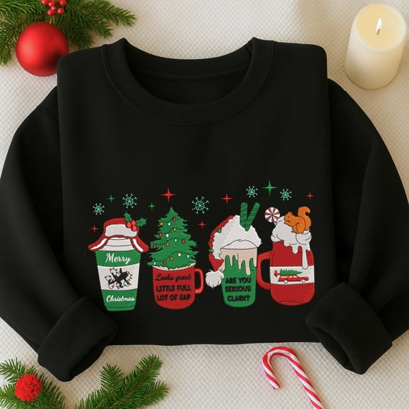 Christmas Drinks Embroidered Sweatshirt, Merry Christmas Embroidered Shirt, Merry And Bright Hoodie, Winter Holiday Gift, Christmas Gift