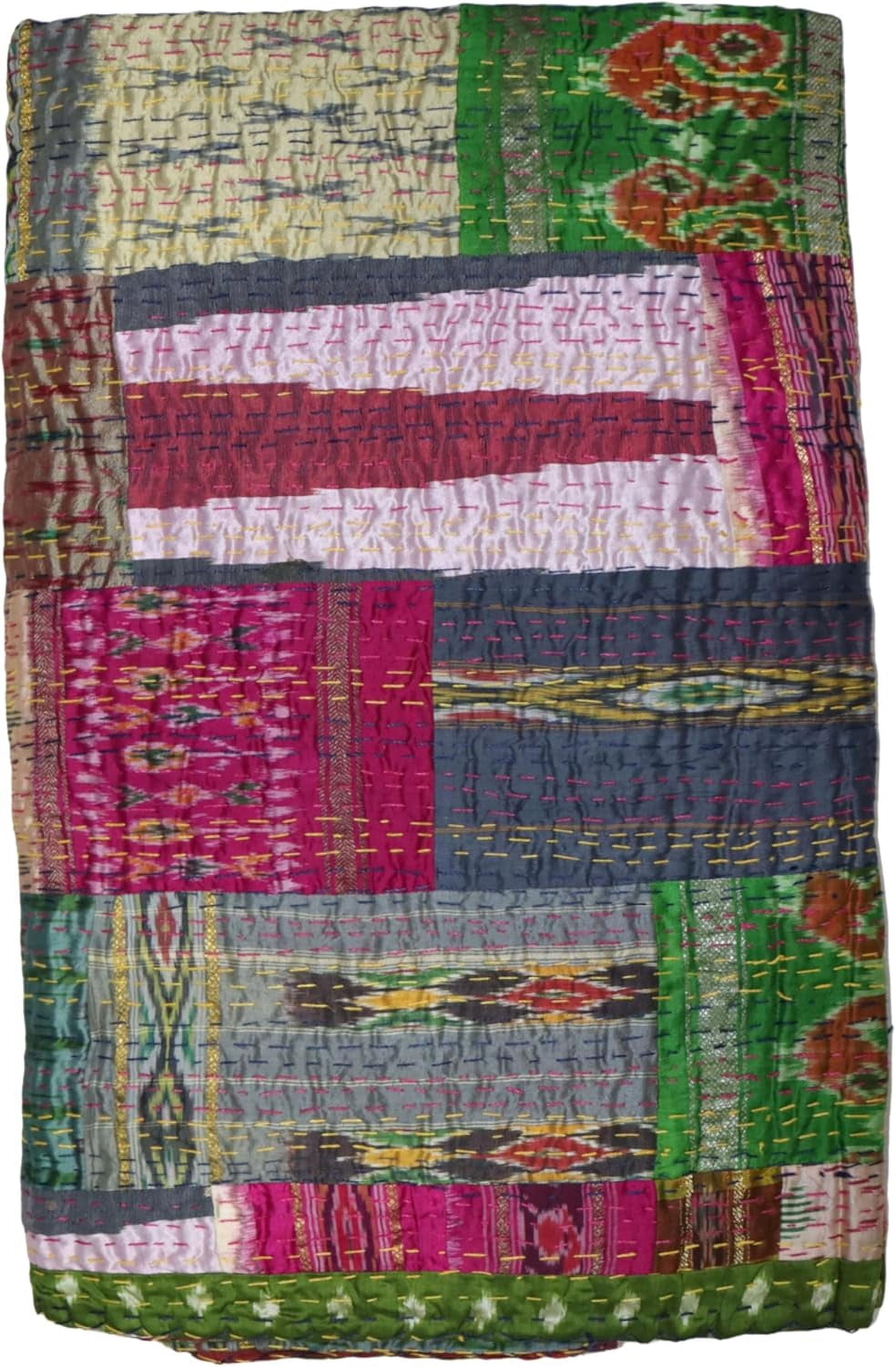 Trademoon Handwoven Silk Patola Kantha – Elegant, Lightweight, Traditional Design, Perfect for Weddings and Festivals Size - Twin / Single Size - 60" x 90" / 152 cm x 228 cm
