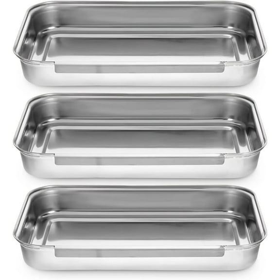 3 pc Stainless Steel Breading Tray Set – Stackable Metal Food Trays for Marinating & Coating, Oven Safe, Shipped from Local Warehouse