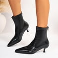 thumbnail image 4 of SAWOBUUN Womens Pointed Toe Ankle Boots Stiletto Heel Faux Leather Back Zipper Stretchy Slip On Comfortable Dress Boots, 4 of 9