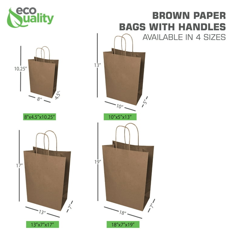 100 PACK X Large Brown Kraft Paper Bags with Handles Shopping Gift Bags Party Merchandise Lunch Bags Grocery Bags Takeout Carryout Reusable