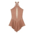thumbnail image 5 of YONGHS Women's Figure Skating Dress Glittery Rhinestone Halter Strappy Back Ballet Dance Leotard Dusty Pink XL, 5 of 7