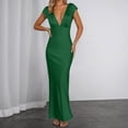 thumbnail image 2 of Hifoo Women's Elegant Satin V-Neck Backless Midi Dress With Detail For Party Evening Gown Summer Casual Dress Versatile Dresses Solid Color, 2 of 6
