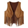 thumbnail image 6 of Wang6 Women's Suede Fringe Top Sleeveless Tie Front Western Cowgirl Deep V Neck Cropped Tank Tops 0728 Brown XL, 6 of 6