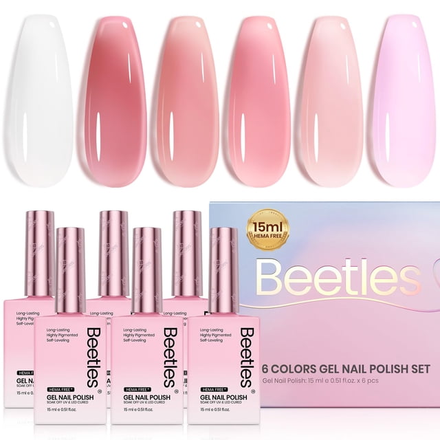 Set de esmaltes de uñas en gel Beetles Nude, 6 colores, 15 ml, sin hema