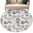 thumbnail image 2 of 8ft Washable Large Round Rug, Vintage Farmhouse Non-Slip Circle Area Rug for Living Room Dining Room, Woman Horse Swan Estate Pastoral Style Indoor Floor Mat for Home Decor, 2 of 9