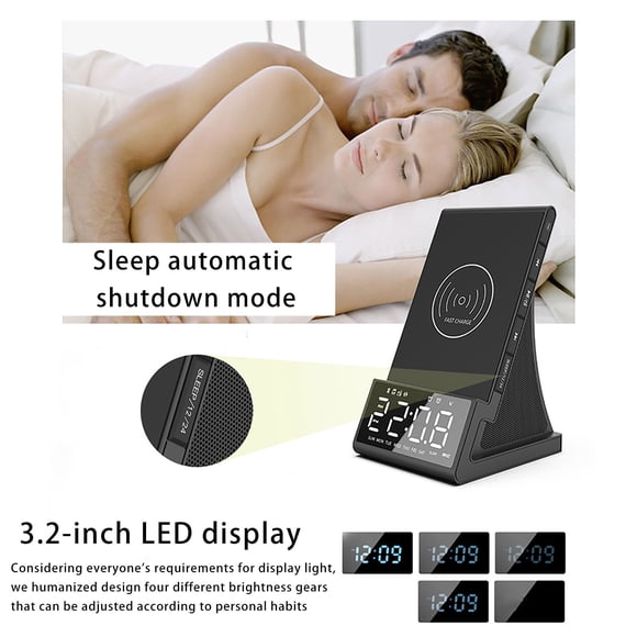 Boovnll Alarm Clock, Wireless Charger Bluetooth Speaker Clock Alarm Clock Radio Desktop Bedside Audio, Clock, Alarm Clocks for Bedrooms, Alarm Clocks