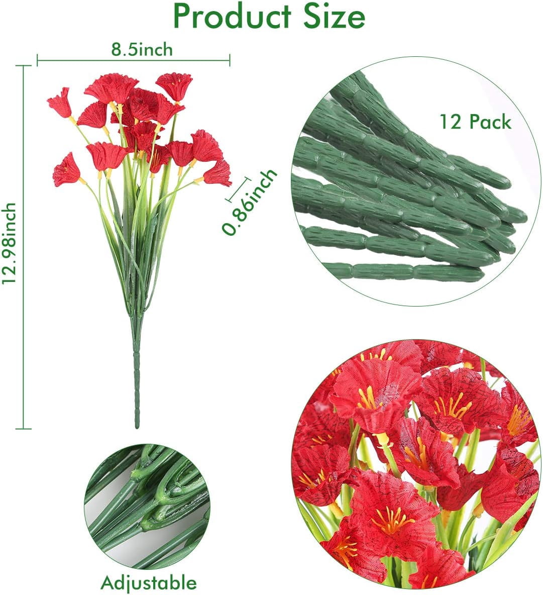 12 Bundles Artificial Silk Flowers Outdoor UV Resistant Fake Plastic Plants Indoor Outside Hanging Plants Garden Porch Window Box Home Wedding Farmhouse Decor ()