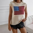 thumbnail image 4 of Tiqkatyck Sweaters Clearance, Summer Sleeveless Sweater Women's Fashion Comfy USA Flag Print Pullover Sweater Knitted Sleeveless Sweater Tops for Women Cap Sleeve Knit Tops for Women Trendy Beige L, 4 of 9