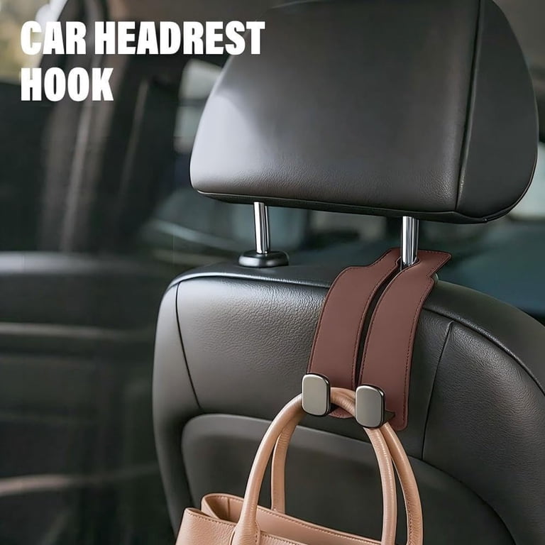 Suede Leather Car Seat Hook – 4-Pack Headrest Hanger For Purses & Bags, Holds 55 Lbs, Hidden Alloy Design For Most Cars