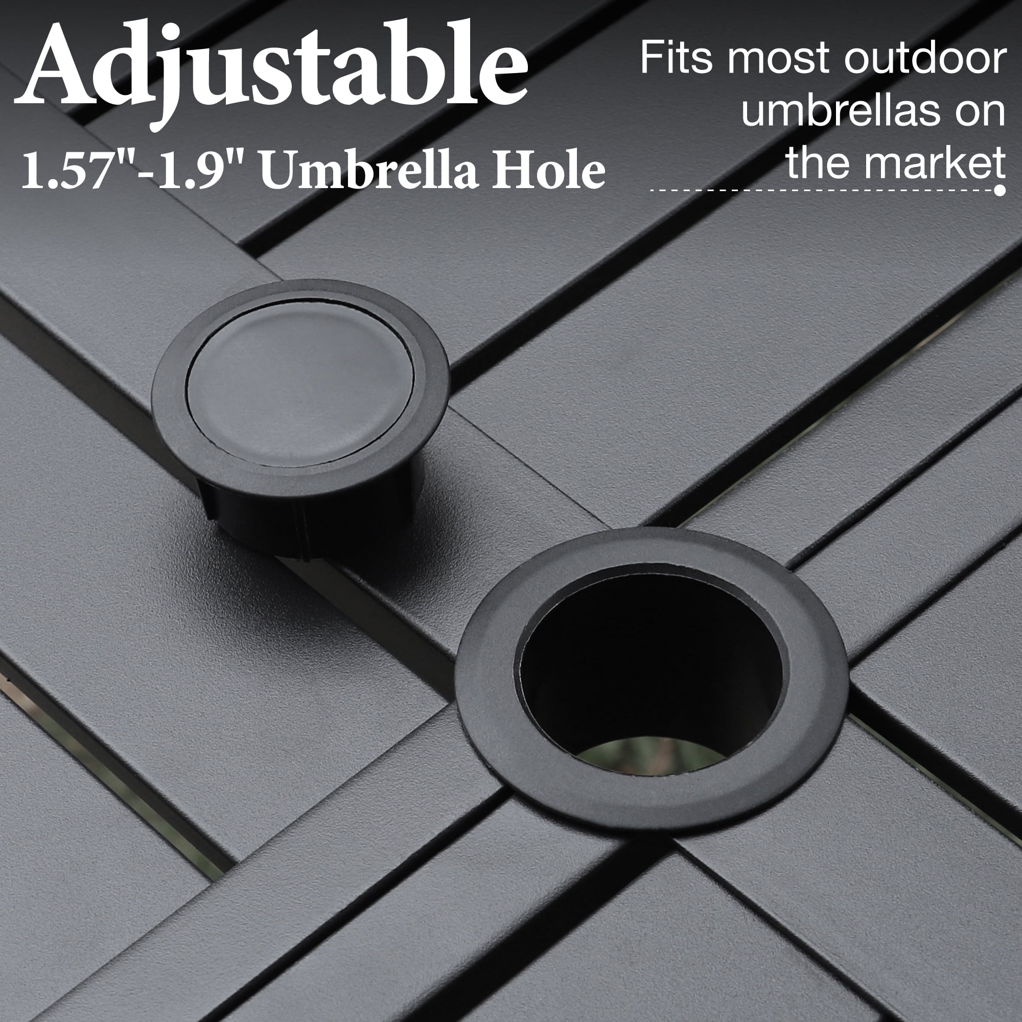 MF Studio 42"  Round Metal Outdoor Patio Dining Table with Umbrella Hole for 4 People, Black