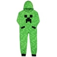 thumbnail image 3 of Minecraft Kids Fleece Creeper Hooded Union Suit Zip-Front Footless Sleeper Pajama, 3 of 6