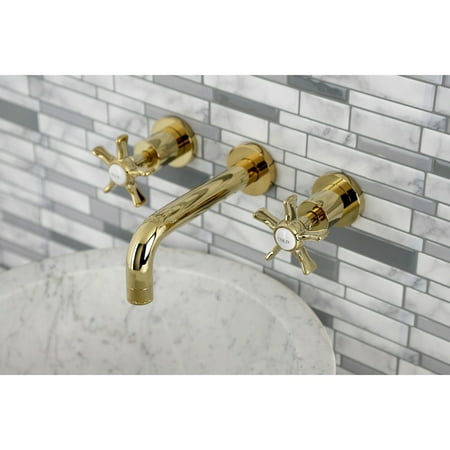 Kingston Brass Hamilton Two-Handle 3-Hole Wall Mount Bathroom Faucet Polished Brass Brass Finish