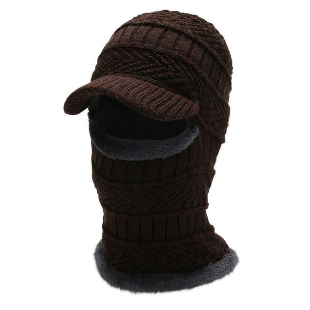 Linnome Thick Fleece-lined Knitted Hat Neck Warmer Face-protecting Pullover For Winter Warmth