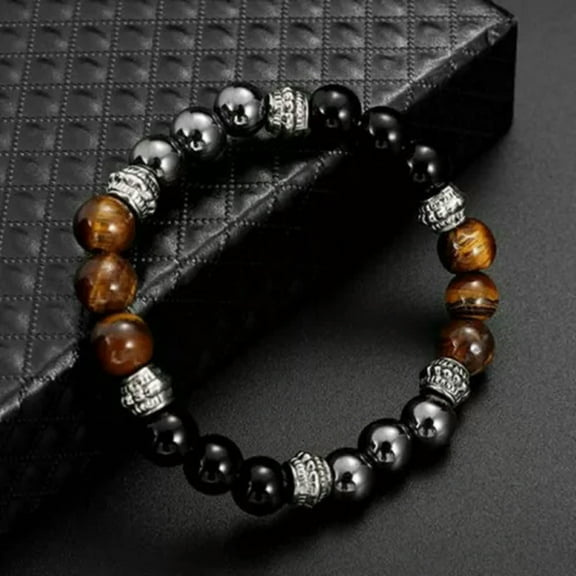 GKNET Natural Stone Tiger Eye Beaded Bracelet Bangle Energy Women Men Delicate Jewelry Gift New-8mm tiger's eye