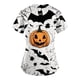 thumbnail image 3 of Camiseta de manga corta con cuello en V y temática de Halloween para mujer: estampado espeluznante de calabaza y telaraña, 3 of 3