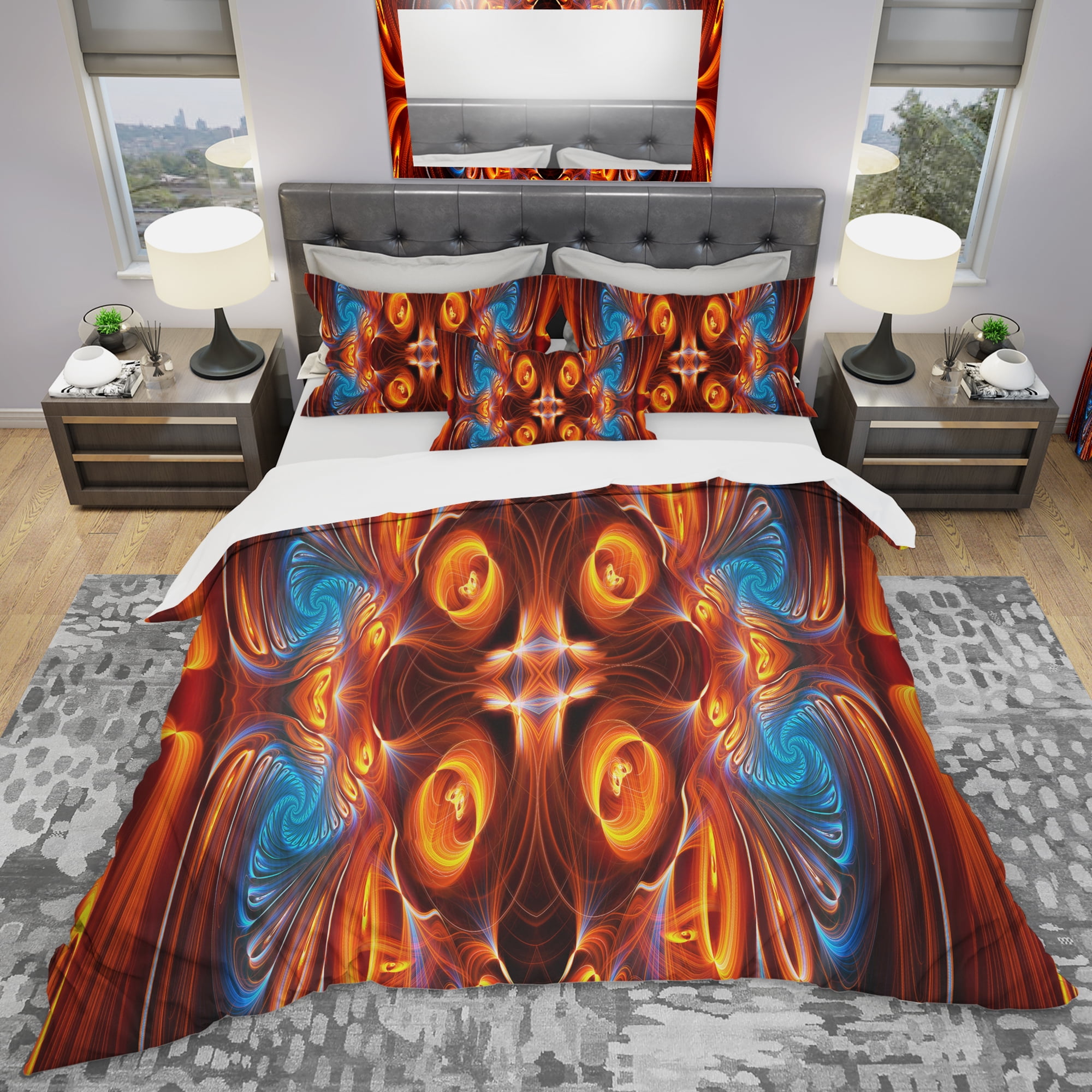 Designart 'Orange and Blue Mirrored Art' Modern & Contemporary Duvet Cover Set