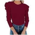 thumbnail image 2 of TIHLMK Long Sleeve Blouse Shirt Deals Clearance Women's Casual Fashion Comfortable Solid Color Round-Neck Long Sleeve Tops Blouse Red, 2 of 8