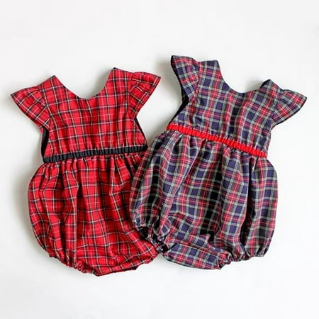 Kid Toddler Baby Girl Sleeveless Corset Red Blue Plaid Romper Jumpsuit Outfit