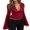 Red, variant on Gupgi Women Lace Long Sleeve Tops Solid Low Cut Deep V Neck Bell Sleeve Slim Fitted Crop Top