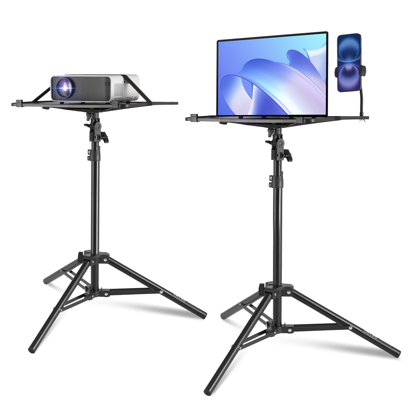 VEVOR Projector Stand, Laptop Stand Tripod Adjustable Height from 26.97 to 63 in, Portable Projector Tripod Stand with Tray & Gooseneck Phone Holder, for Outdoor Movies, Home, Office, Stage
