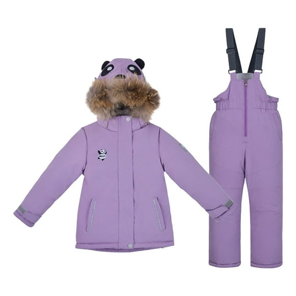 Breezora Children's Insulated Ski Suit One-Piece with Reflective Stripes Windproof and Water-Resistant Snowsuit for Winter Mountain Activities 104 Size Purple