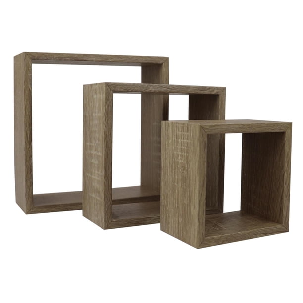 Set 3 repisas flotantes cuadradas minimalista Roble decora hogar ELLEGANCE HOUSEWARE FS39097