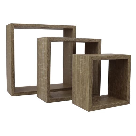 Set 3 repisas flotantes cuadradas minimalista Roble decora hogar ELLEGANCE HOUSEWARE FS39097