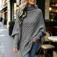 thumbnail image 2 of GILIGEGE Women's Turtleneck Poncho Sweaters Cable Knit Casual Pullover Sweater Asymmetrical Drop Shoulder High Neck Long Sleeve Pullover Oversized Knit Casual Fall Winter Going Out Top Grey L, 2 of 4