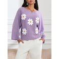 thumbnail image 4 of LMLYSoH Women Loose Knit Sweater Sweet Flower Embroidered Long Sleeve Boat Neck Pullovers Spring Fall Casual Jumpers Tops, 4 of 9