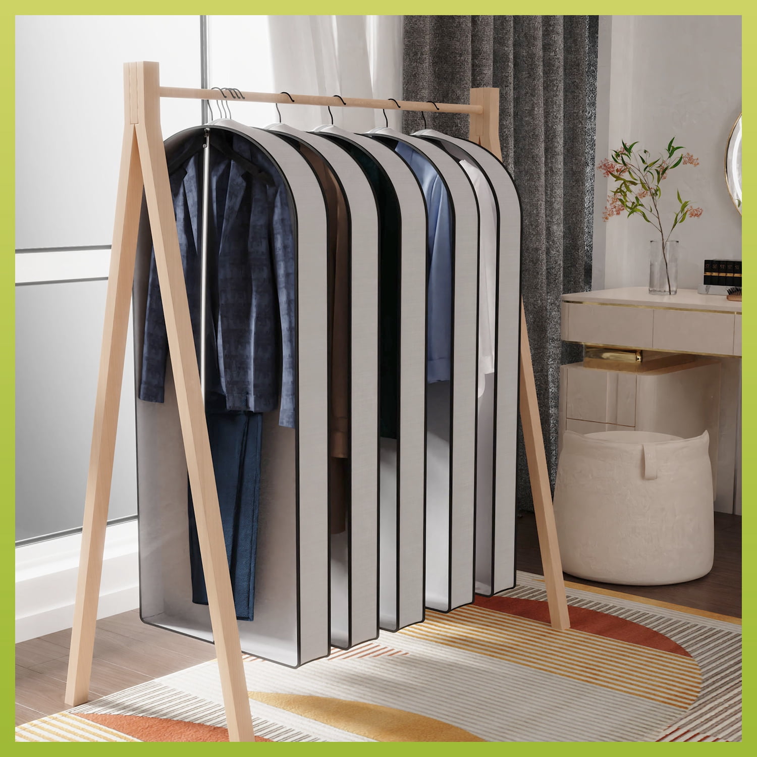 Baokaler 60" Garment Bags for Hanging Clothes, 5 pack 4'' Gusseted Suit Bag for Clothes, Clear Garment Covers for Hanging Clothes, Waterproof Suit and Dress Bag