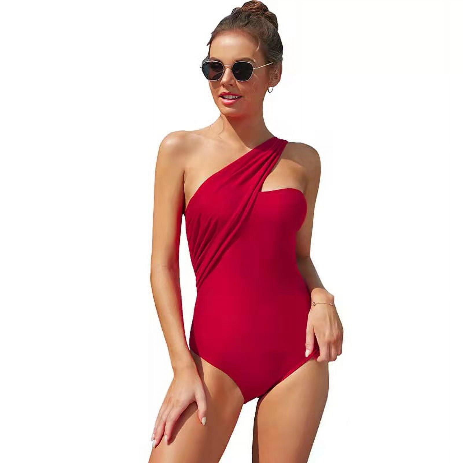 One Piece Swimsuits, One Shoulder Bathing Suit for Women with Shorts  Swimsuits Tummy Control Bikin 