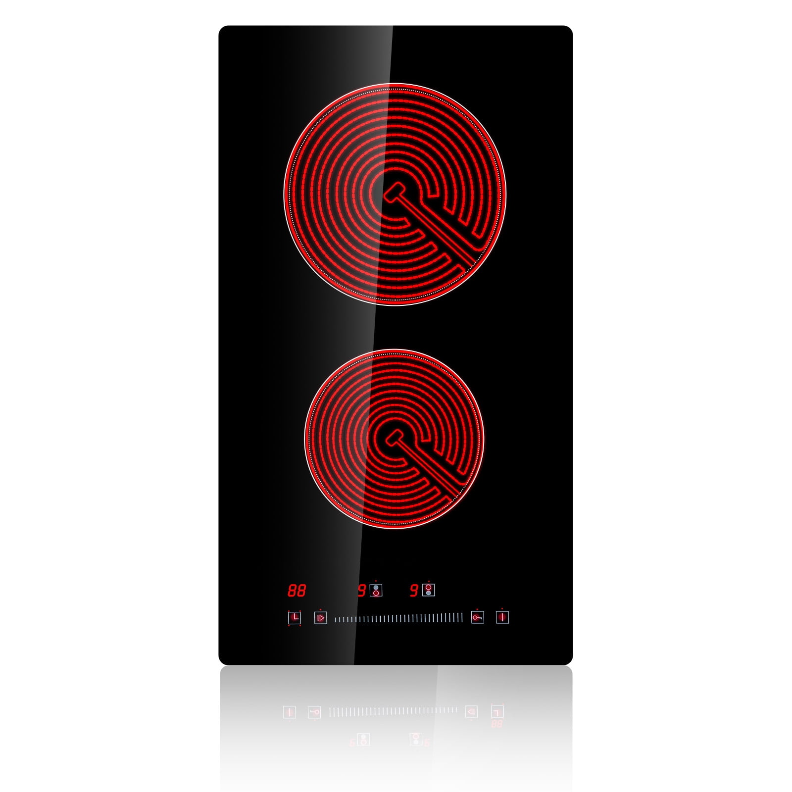 KFFKFF 2 Burner Electric Cooktop, 20 x 11.6 inches, 240V 3000W Glass Heat Plate with Touch-Sensitive Controls, Inbuilt Timer and Child Safety Feature, 9 Adjustable Heat Settings for Kitchen