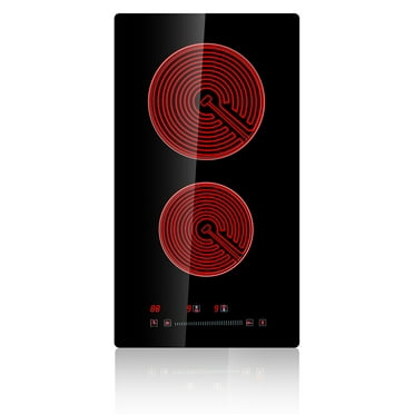 KFFKFF 3000W Electric Ceramic Cooktop, 20" 2 Burners Built-in Countertop Burners Cooker Touch Sensor Control, Overheat Protection, Child Lock, 220-240V (NO Plug)