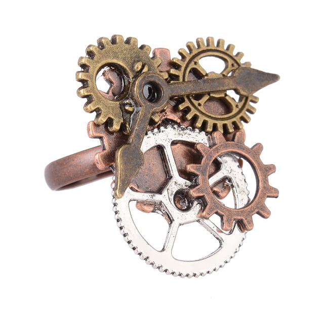 Unisex hecho a mano Vintage Steampunk reloj engranaje ajustable bronce Punk Dorado + plata Sunnimix Anillo Steampunk Gears