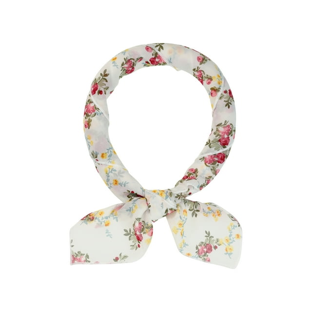 INSPIRAR CHIC Mujeres Bufandas de Chifón - 25.6" x 25.6" - Pañuelo Cuadrado con Estampado Floral Bufanda de Cuello Floral Blanca