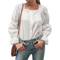 thumbnail image 1 of Women Lace Square Neck Buttons Down Flared Long Sleeve Shirt, 1 of 7