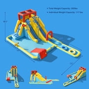 Redsmile Inflatable Dual Slide Water Park Climbing Bouncer with Splash Pool Basketball Hoop for Kids Aged 3-10 Outdoor Backyard Play - Multicolor